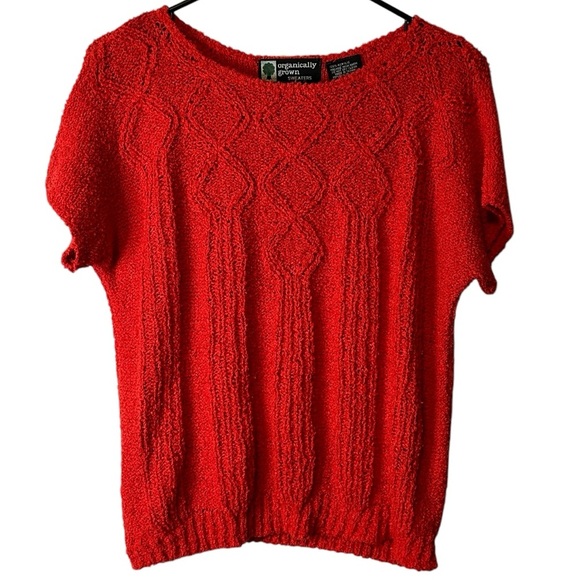 Vintage Organically Grown Sweaters Knit Sweater Cropped Red Soft Acrylic Holiday - Picture 1 of 12